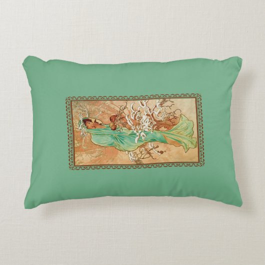 ヴィンテージアールデコレディーグリーンゴールデンツリー アクセントクッション (正面)