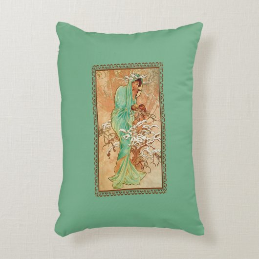 ヴィンテージアールデコレディーグリーンゴールデンツリー アクセントクッション (正面(垂直))