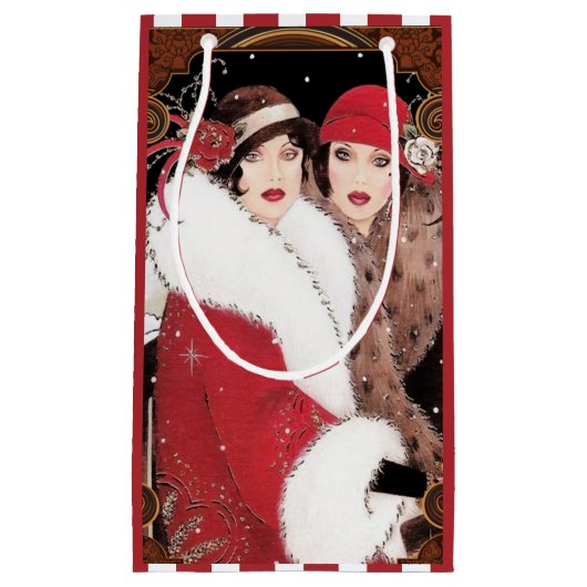 ヴィンテージアールデコレディースクリスマスホリデー スモールペーパーバッグ (正面)