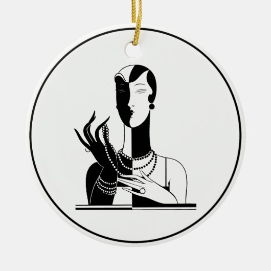 ヴィンテージアールデコレディーピアスブラックトランプ セラミックオーナメント (正面)