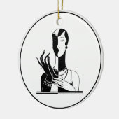 ヴィンテージアールデコレディーピアスブラックトランプ セラミックオーナメント (左)