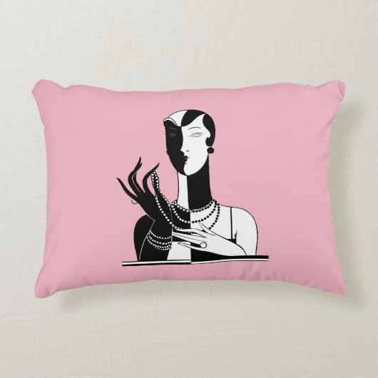 ヴィンテージアールデコレディ(真珠の黒い白) アクセントクッション (正面)