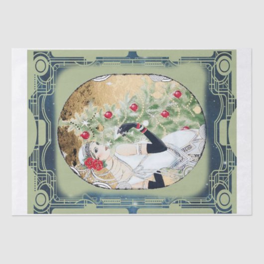 ヴィンテージアールデコレトロレディークリスマスデクページ 薄葉紙 (正面)