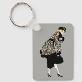 ヴィンテージアールデコレパード柄の女性 キーホルダー (正面)