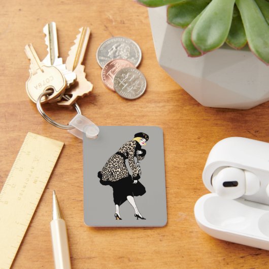ヴィンテージアールデコレパード柄の女性 キーホルダー (デスク)