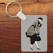 ヴィンテージアールデコレパード柄の女性 キーホルダー (正面)