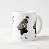 ヴィンテージアールデコレパード柄の女性 ジャンボコーヒーマグカップ (正面右)