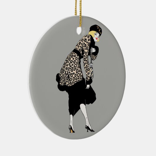 ヴィンテージアールデコレパード柄の女性 セラミックオーナメント (右)
