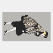 ヴィンテージアールデコレパード柄の女性 長方形シール (正面)