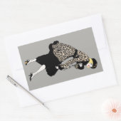 ヴィンテージアールデコレパード柄の女性 長方形シール (封筒)