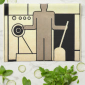 ヴィンテージアールデコ作業車および機械作業者 キッチンタオル (折り畳み)