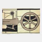 ヴィンテージアールデコ作業車および機械作業者 キッチンタオル (横)