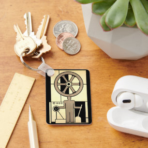 ヴィンテージアールデコ作業車および機械作業者 キーホルダー