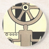 ヴィンテージアールデコ作業車および機械作業者 コースター (正面)