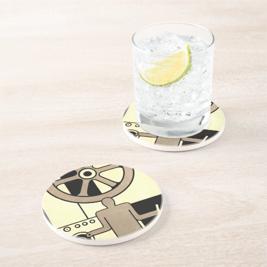 ヴィンテージアールデコ作業車および機械作業者 コースター (側面)