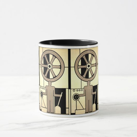 ヴィンテージアールデコ作業車および機械作業者 マグカップ (中央)