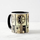 ヴィンテージアールデコ作業車および機械作業者 マグカップ (正面左)