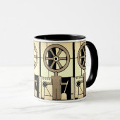 ヴィンテージアールデコ作業車および機械作業者 マグカップ (正面右)