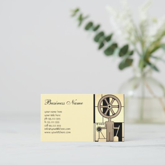 ヴィンテージアールデコ作業車および機械作業者 名刺 (スタンド正面)