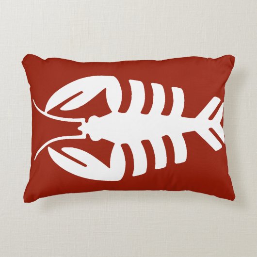 ヴィンテージアールデコ動物、白ロブスターオン赤 アクセントクッション (正面)