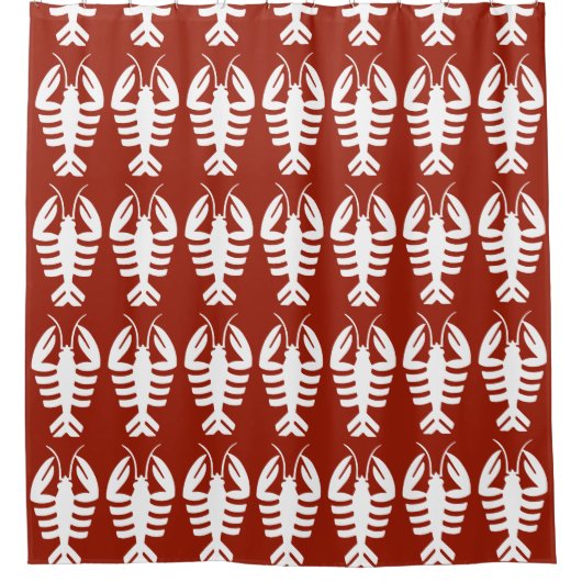 ヴィンテージアールデコ動物、白ロブスターオン赤 シャワーカーテン (正面)