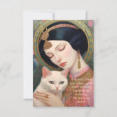 ヴィンテージアールデコ夢のデザイン女性と猫 サンキューカード (正面)