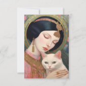 ヴィンテージアールデコ夢のデザイン女性と猫 サンキューカード (裏面)