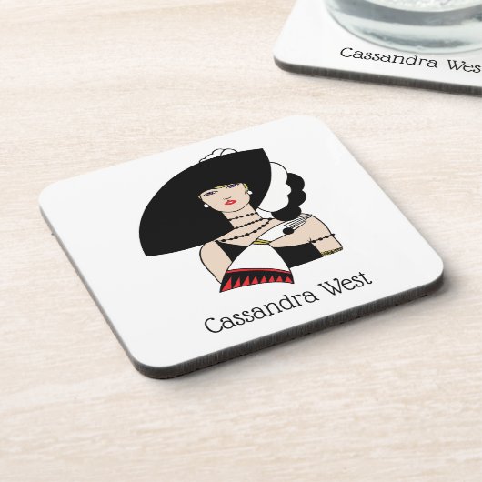 ヴィンテージアールデコ女性の帽子手袋カラー コースター (左側)