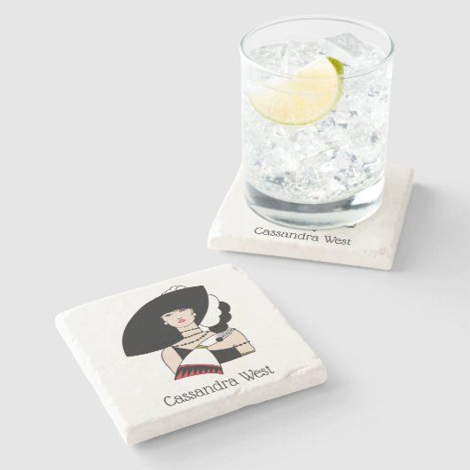 ヴィンテージアールデコ女性の帽子手袋カラー ストーンコースター (横)