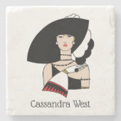 ヴィンテージアールデコ女性の帽子手袋カラー ストーンコースター (正面)