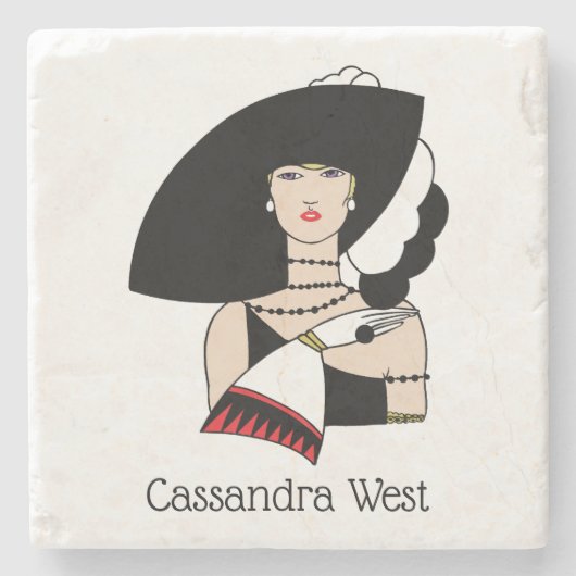 ヴィンテージアールデコ女性の帽子手袋カラー ストーンコースター (正面)