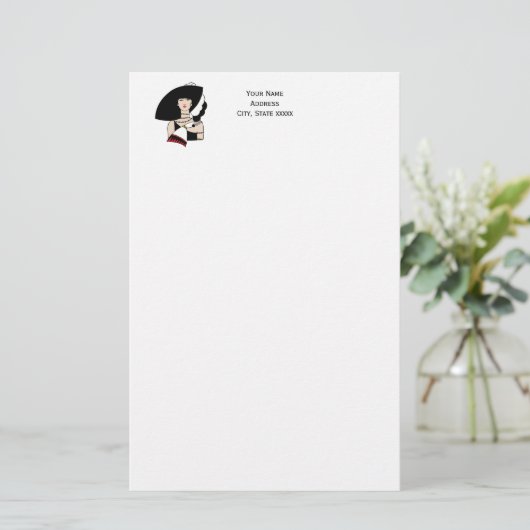 ヴィンテージアールデコ女性の帽子手袋カラー 便箋 (スタンド正面)