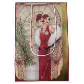 ヴィンテージアールデコ女性クリスマスホリデー ミディアムペーパーバッグ (裏面)