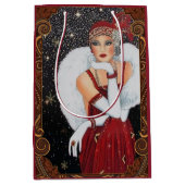 ヴィンテージアールデコ女性クリスマスホリデー ミディアムペーパーバッグ (正面)