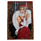 ヴィンテージアールデコ女性クリスマスホリデー ミディアムペーパーバッグ (裏面)