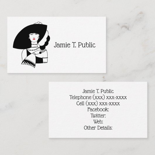 ヴィンテージアールデコ女性用帽子手袋RL 名刺 (正面/裏面)