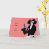 ヴィンテージアールデコ女性、アフタヌーンティーとカップケーキ カード (黄色い花)