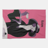 ヴィンテージアールデコ女性、アフタヌーンティーとカップケーキ キッチンタオル (横)