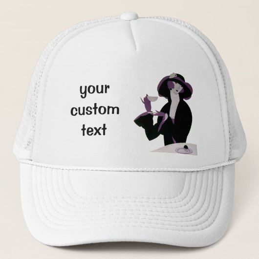 ヴィンテージアールデコ女性、アフタヌーンティーとカップケーキ キャップ (正面)