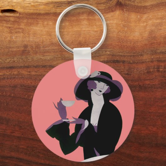 ヴィンテージアールデコ女性、アフタヌーンティーとカップケーキ キーホルダー (裏面)