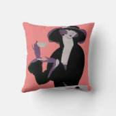 ヴィンテージアールデコ女性、アフタヌーンティーとカップケーキ クッション (裏面)