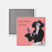 ヴィンテージアールデコ女性、アフタヌーンティーとカップケーキ マグネット (正面/裏面)