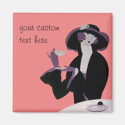 ヴィンテージアールデコ女性、アフタヌーンティーとカップケーキ マグネット (正面)