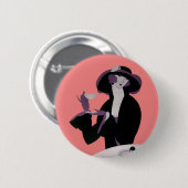 ヴィンテージアールデコ女性、アフタヌーンティーとカップケーキ 缶バッジ (正面&裏面)