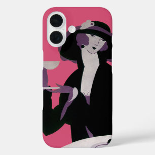 ヴィンテージアールデコ女性、アフタヌーンティーとカップケーキ iPhone 16ケース