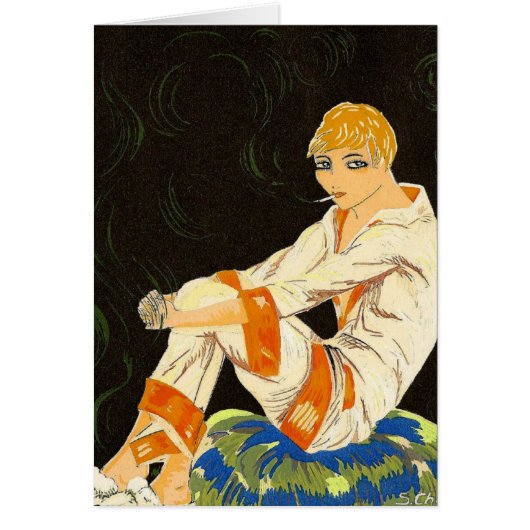 ヴィンテージアールデコ女性、喫煙by S. Chompre (正面)