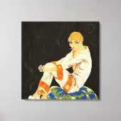 ヴィンテージアールデコ女性、喫煙by S. Chompre キャンバスプリント (正面)