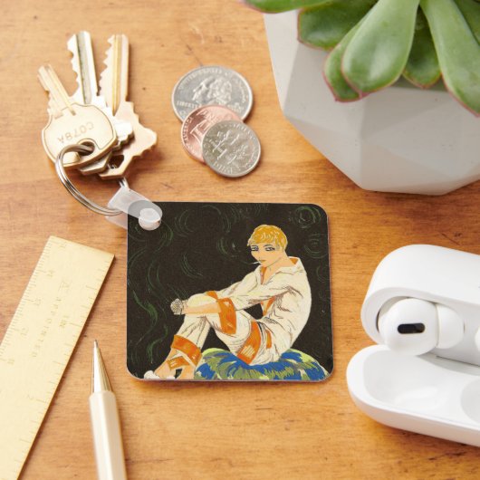 ヴィンテージアールデコ女性、喫煙by S. Chompre キーホルダー (デスク)