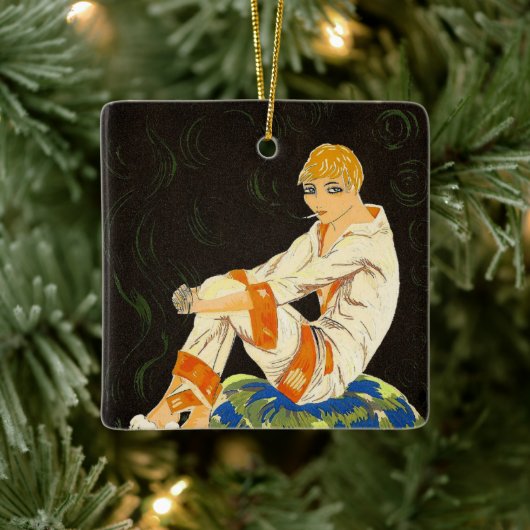 ヴィンテージアールデコ女性、喫煙by S. Chompre セラミックオーナメント (ツリー)