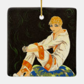 ヴィンテージアールデコ女性、喫煙by S. Chompre セラミックオーナメント (裏面)